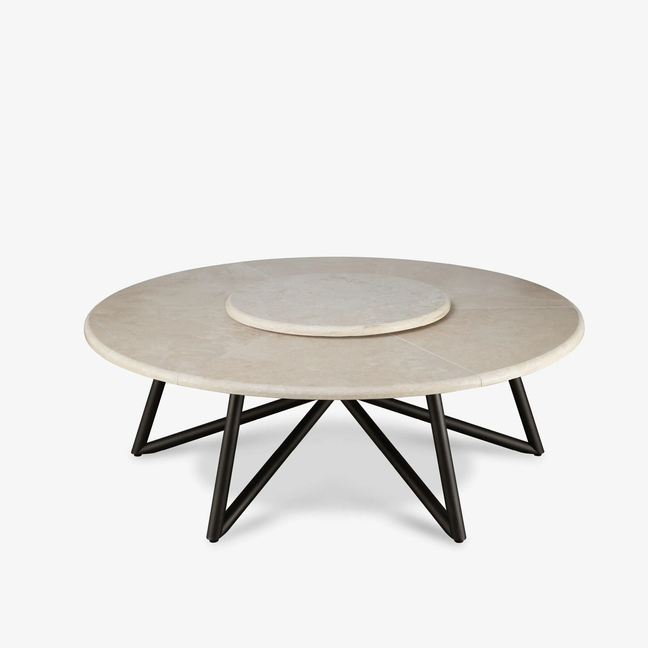 VELTHA® - Runder Tisch HERMU Travertin Lazy Susan