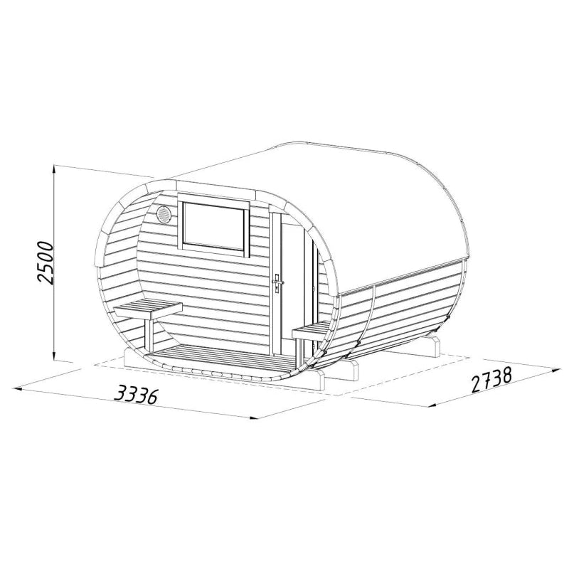 Palmako - Ovale Fass-Sauna Modell Anette 3,0 + 1,5 m²