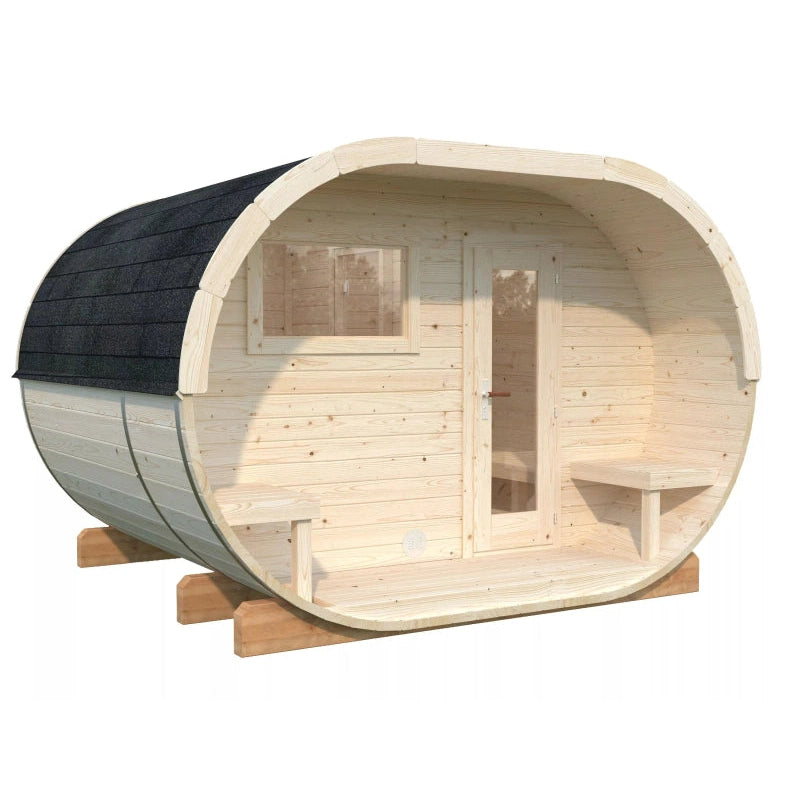 Palmako - Ovale Fass-Sauna Modell Anette 3,0 + 1,5 m²