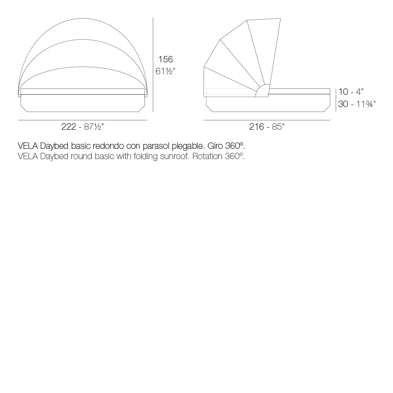 Vondom - Vela Daybed rund mit Faltschiebedach