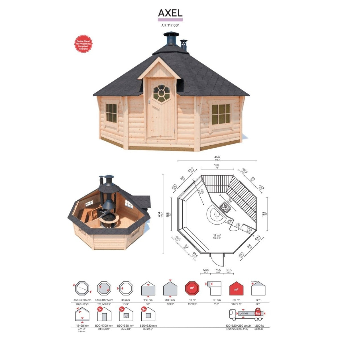 Tene AXEL Grill-Pavillon / Grillkota mit Saunaraum